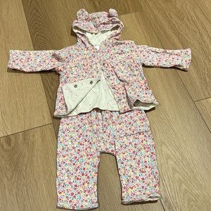 Baby gap reversible floral (or polka dot) hoodie and pants matching set